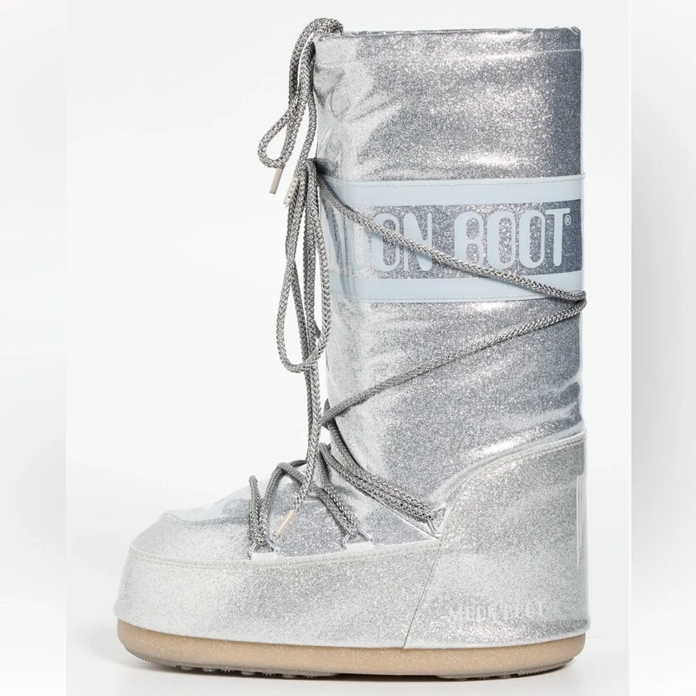 Moon Boot Icon Silver Glitter Boots Brand New! Size 35 - 38 - Picture 6 of 11
